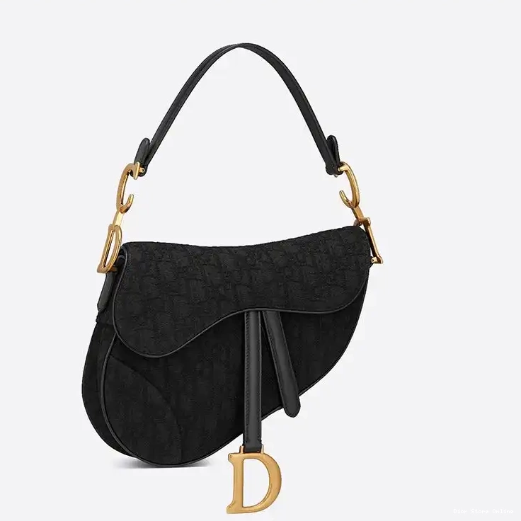 Cheap Motif Canvas Dior Bag Oblique Black Saddle 0506 Hot Sale